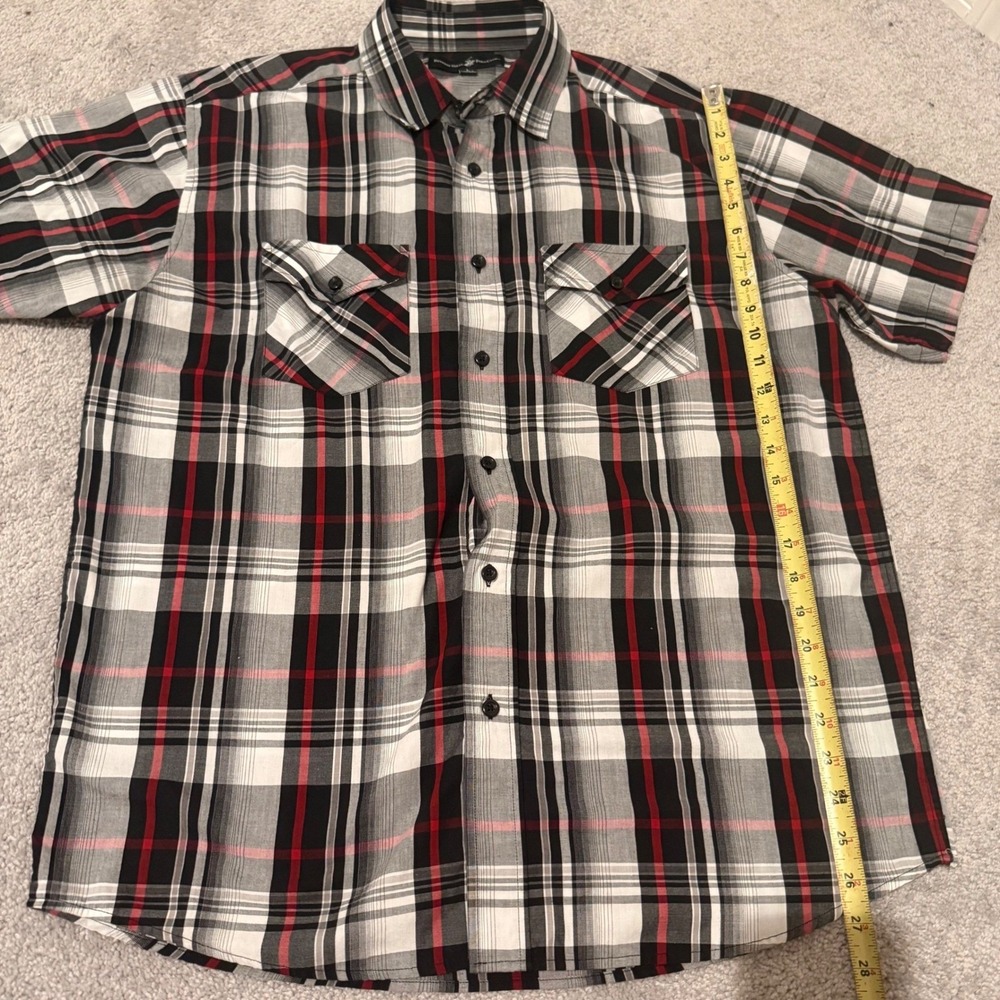 Beverly Hills Polo Club Mens Plaid Short Sleeve Button Down Shirt Red Black L - Picture 7 of 9